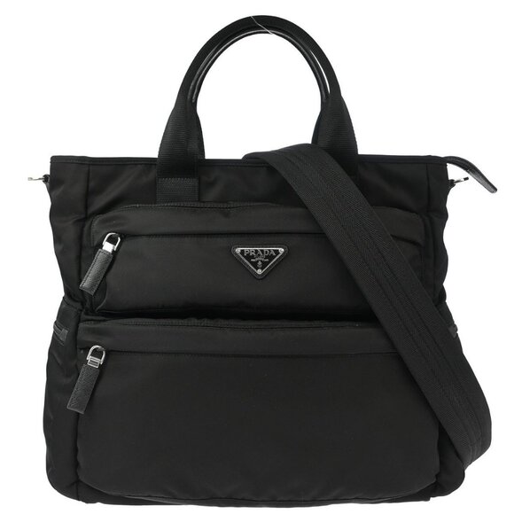 Prada Black Nylon 2way Tote Handbag 165 166125 - Picture 1 of 10